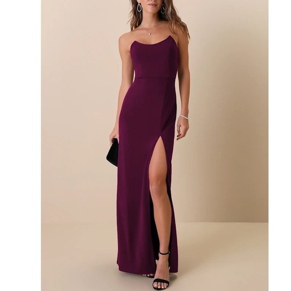 Lulus Dresses & Skirts - Lulus Burgundy Strapless High Slit Maxi Dress Formal Evening Gown XL